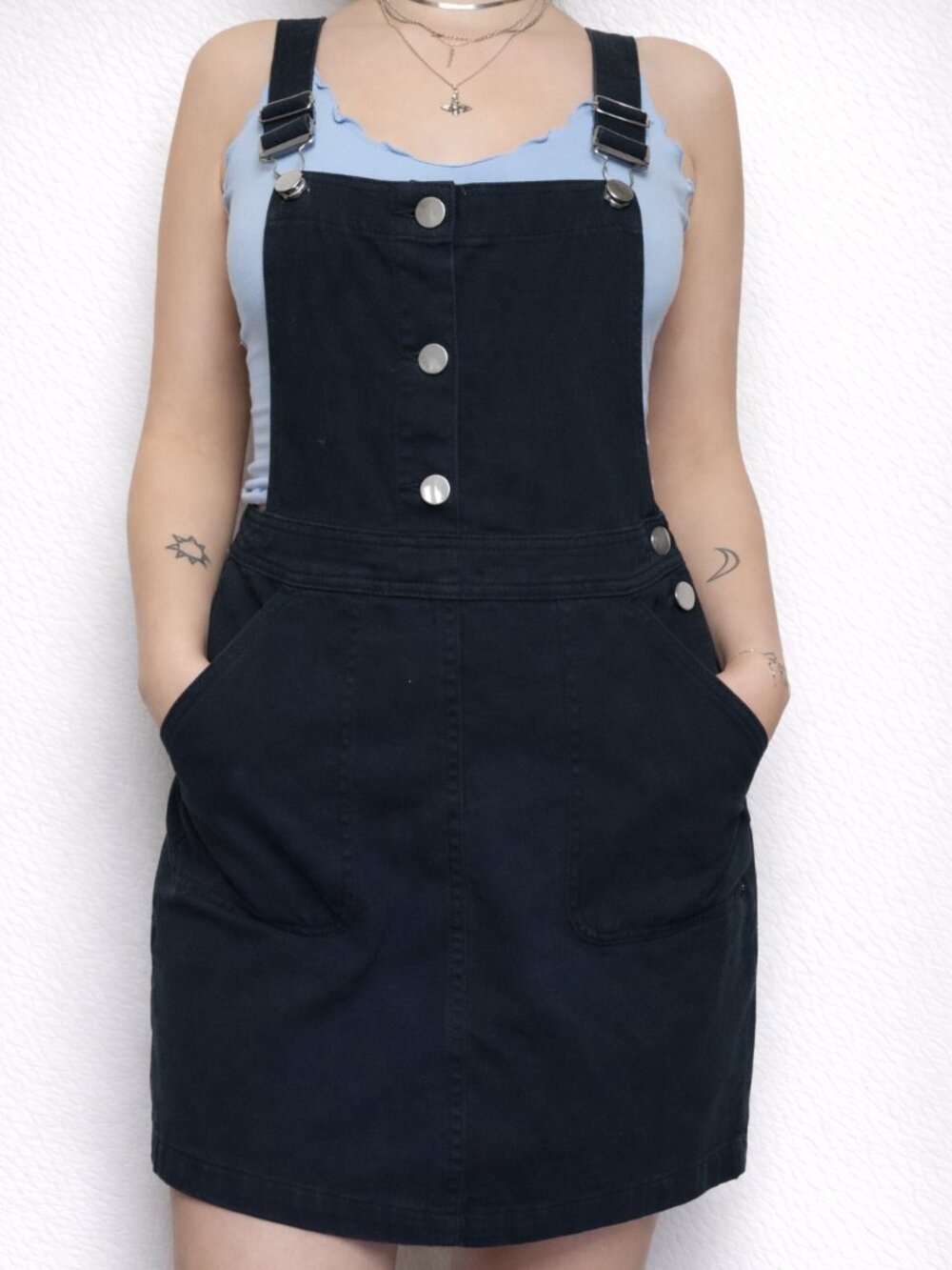 Divided Black Denim Overall Mini Dress